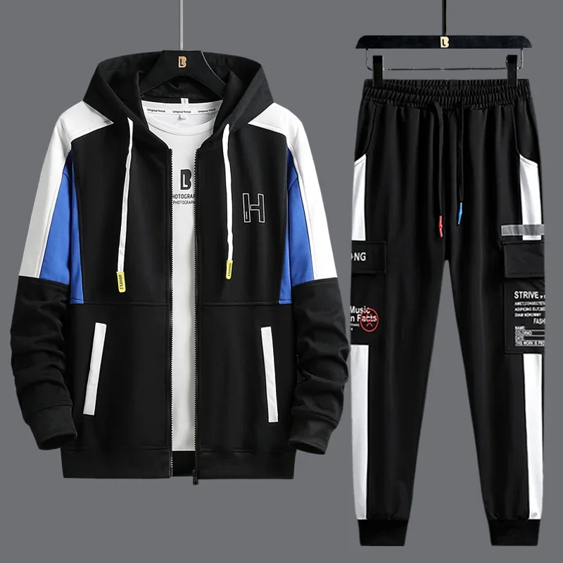 Spring Autumn Mens Two Piece Set Hooded Jacket and Sweatpants Men Tracksuit Hip Hop Style Outfit Set Trendy Sports Suit 2023 New