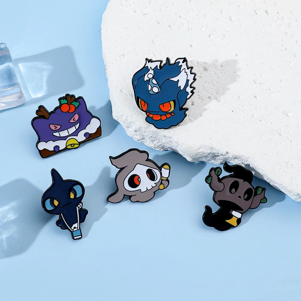 6 Pcs Creative Cartoon Elf Brooch Cute Christmas Gengar Enamel Pin Backpack Clothing Jewelry Metal Badge Accessories A Gift view 4