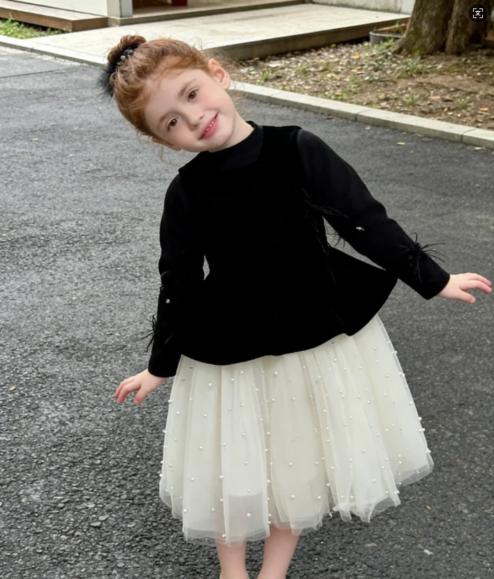 

Girls Skirt 2025 Autumn and Winter New Children's Clothing Korean Style Girl Baby Velvet Pearl Yarn Skirt Casual Simple Daily