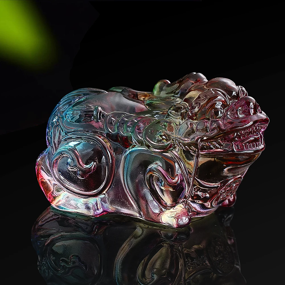 Mythical Wild Animal Figurine Crystal Glass Feng Shui Lucky Pixiu Statues Paperweight Brave Troops Miniatures Collectibles Decor