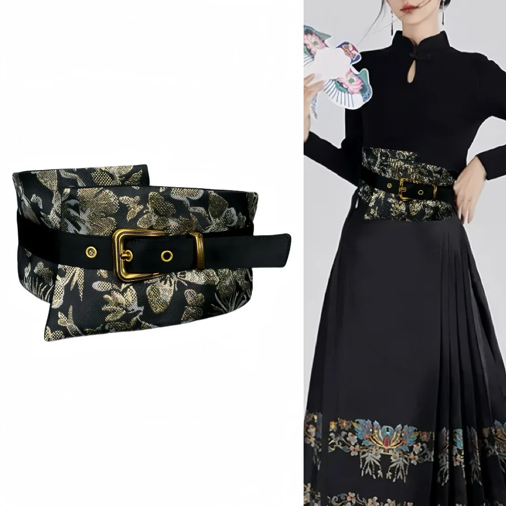 Vintage Retro Leopard Print Belt Ethnic Style PU Leather Cowgirl Buckle Belt Y2K Korean Style Wide Cummerbund Trousers