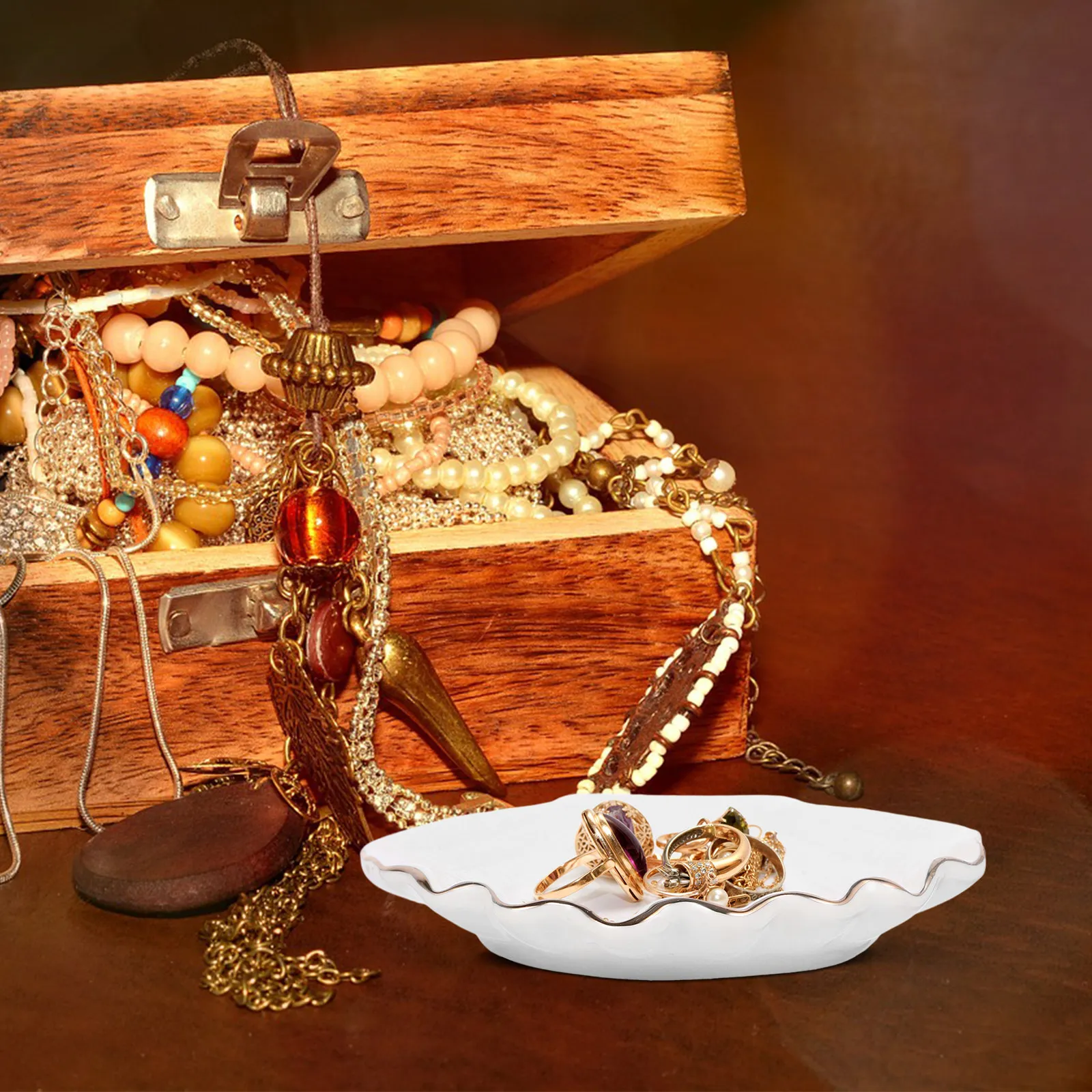 

Ceramic White Jewelry Tray Desktop Decorative Dresser Adornment Jewelry Storage Plate Multifunctional Home Banquet Party