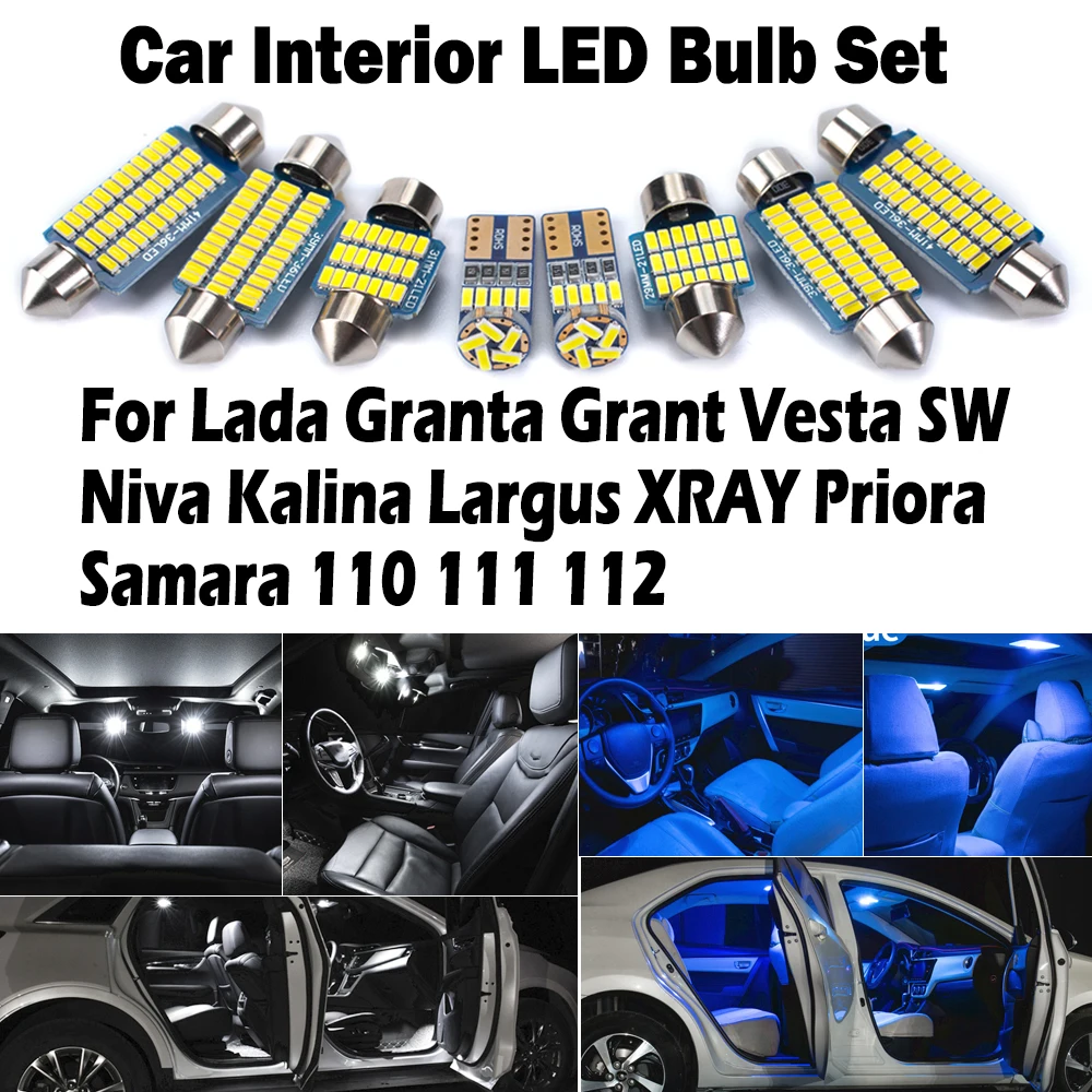 

Canbus для Lada Granta Grant Vesta SW Niva Kalina Largus XRAY Priora Samara 110 111 112 Автомобильная лампа светодиодная внутренняя карта комплект купольного освещения
