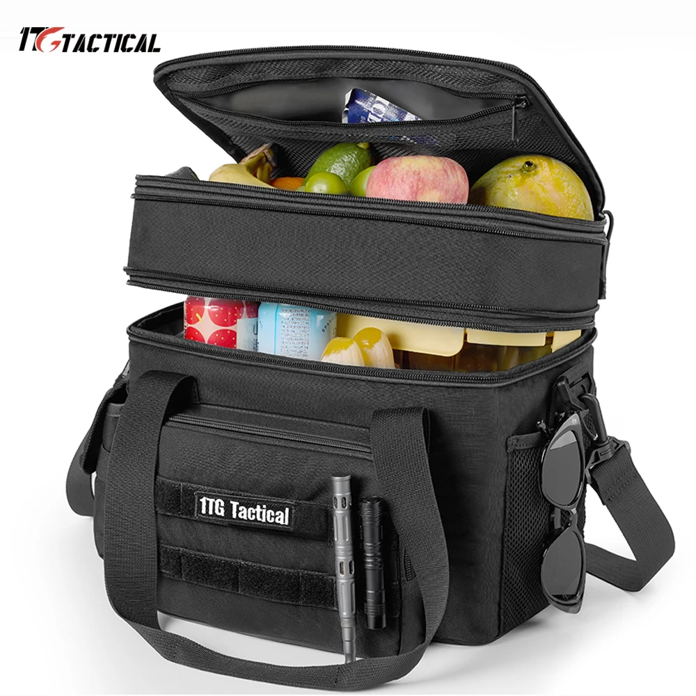 Insulated Lunch Bag - MOLLE Expandable Lunch Box for Men, 18L-24L Leakproof Large Cooler Reusable Lunch Tote Bag Shoulder Stap