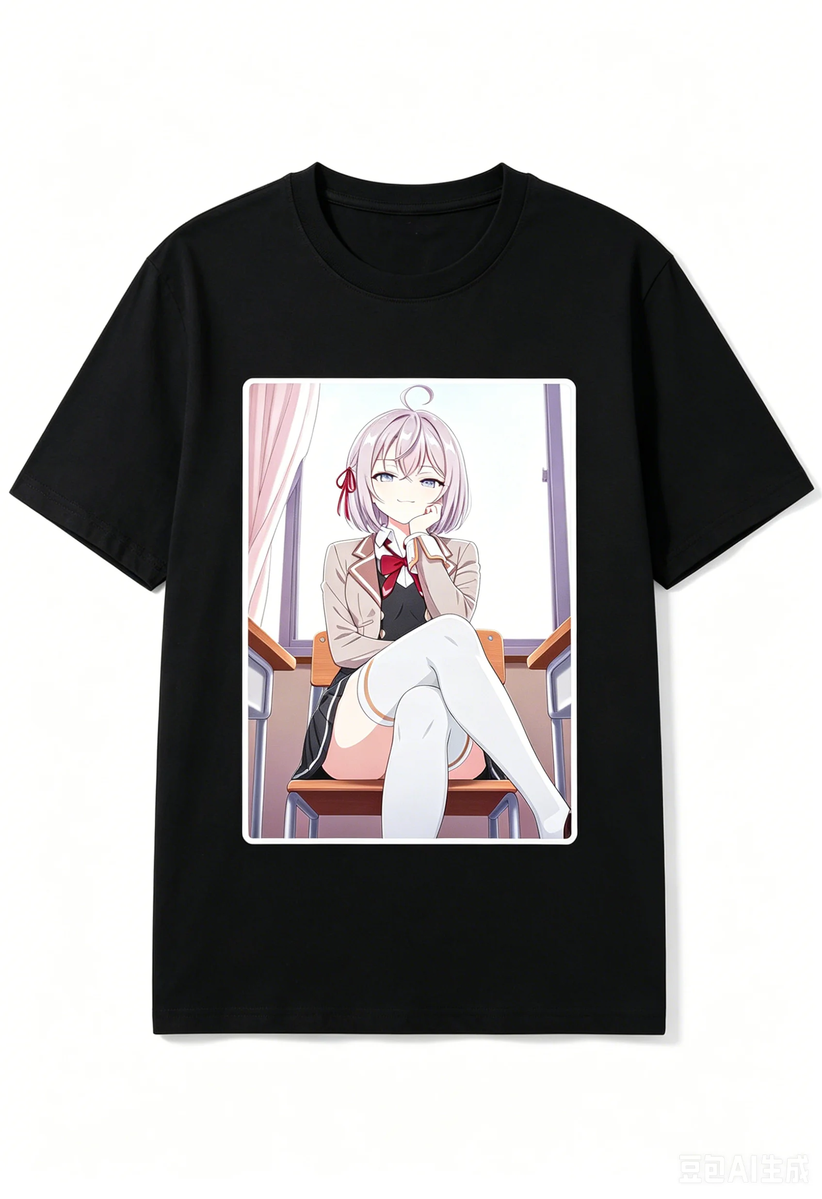 2026 New Unisex Crew Neck Casual Short Sleeve T-Shirt With Classroom Desk Sitting Alisa Mikhailovna Kujou Square Frame T-Shirt