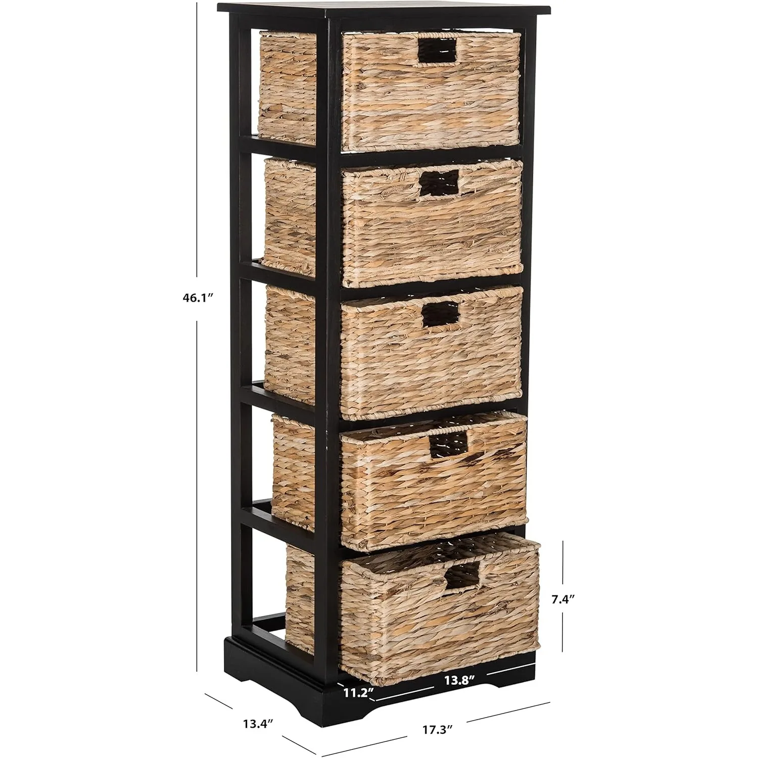홈 컬렉션 Vedette Distrsed 블랙 5단 서랍형 위커 바구니 수납 타워