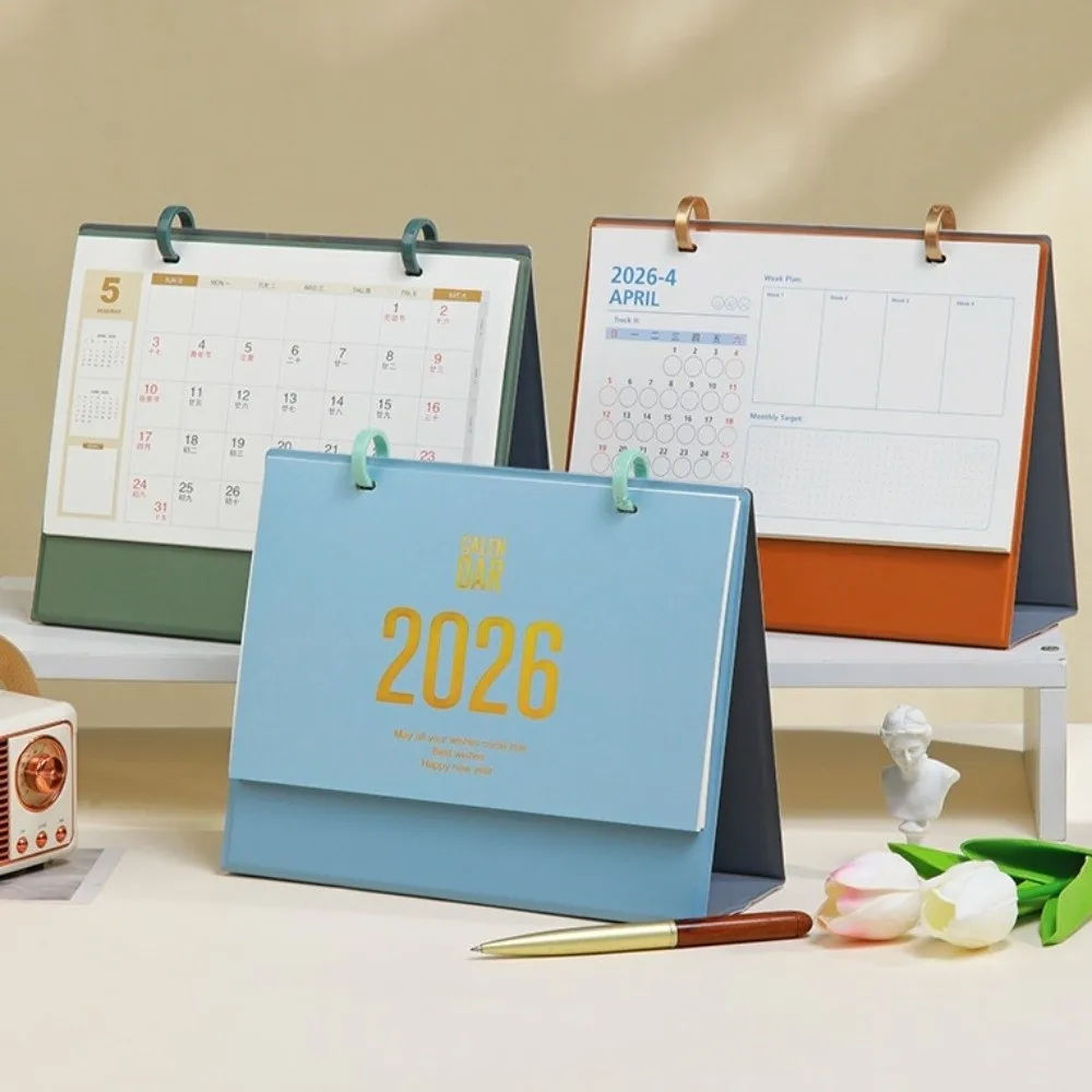 

Chinese Style 2026 Desk Calendar Month Date Display Solid Color Monthly Planner Coil Binding Simple Standing Flip Calendar