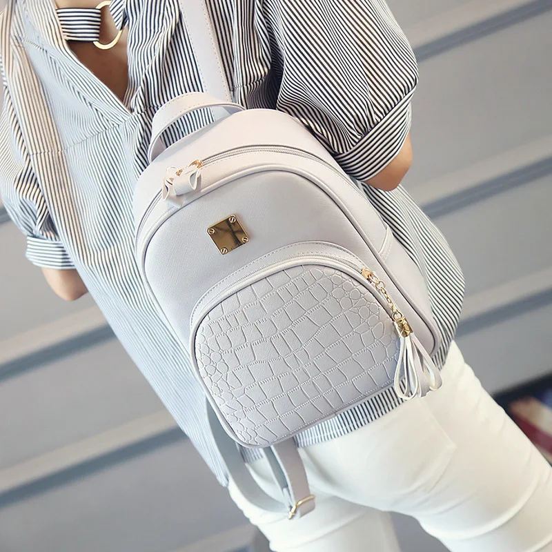 Mochila escolar de piel sintética para mujer, morral pequeño de estilo Preppy, sólido, para viaje escolar
