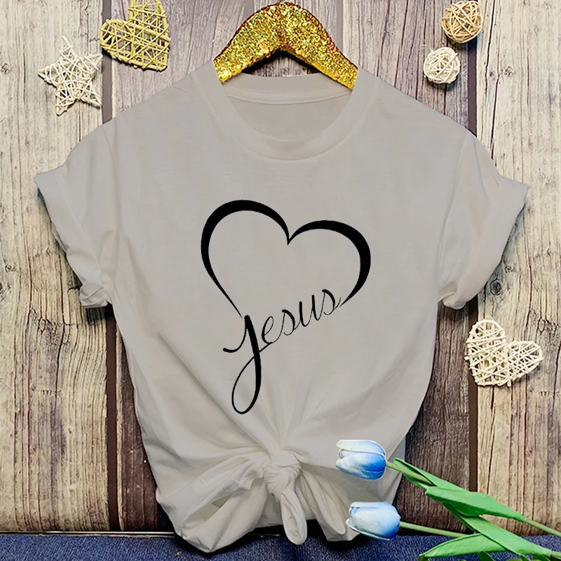 Nuevas camisetas con stampa deamore de Gesù cristianismo camisetas informales de verano para mujer camisetas de manga
