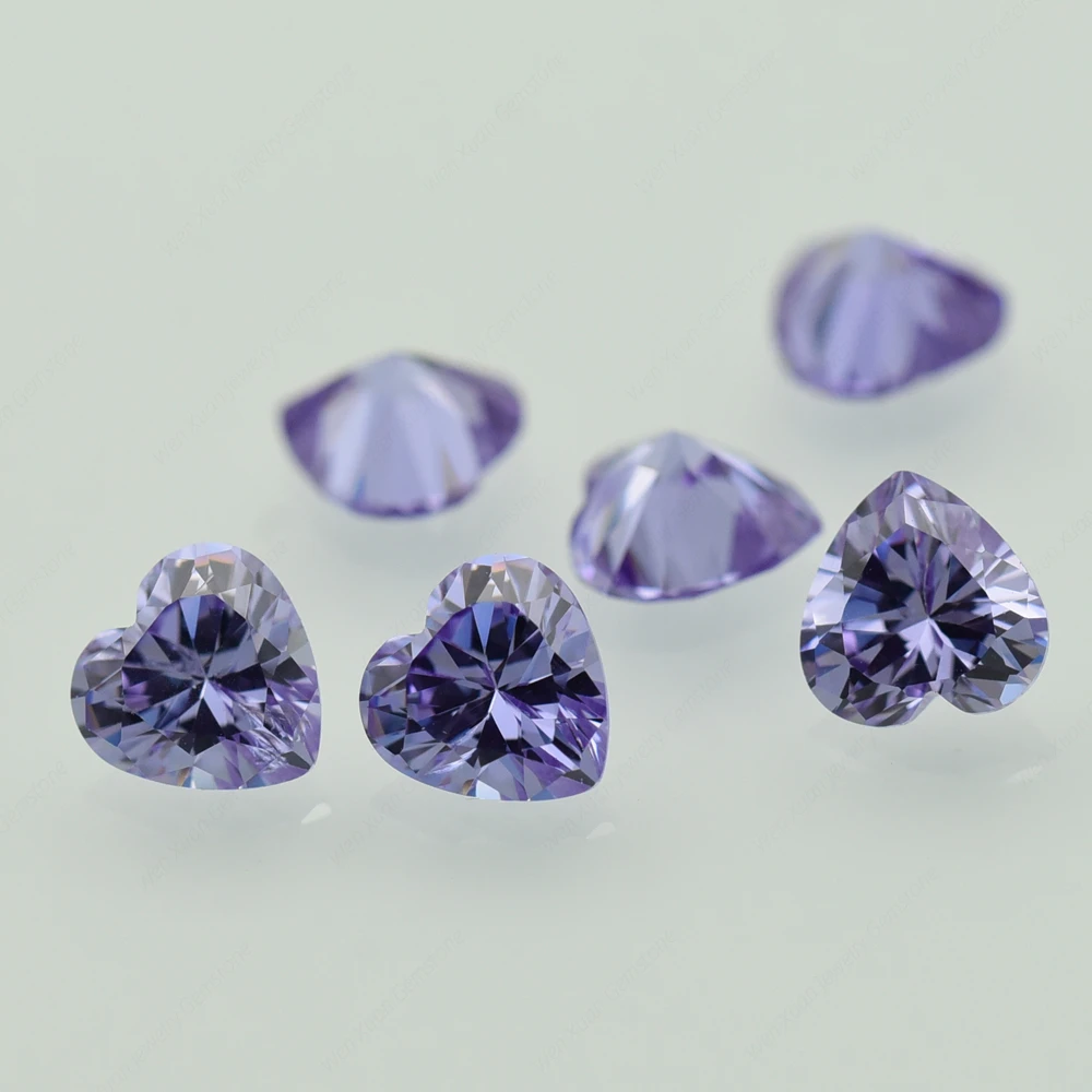 CZ Stone Lavender Loose Cubic Zirconia Heart shape Cut 2x2-15x15mm Synthetic Gems DIY for Jewelry