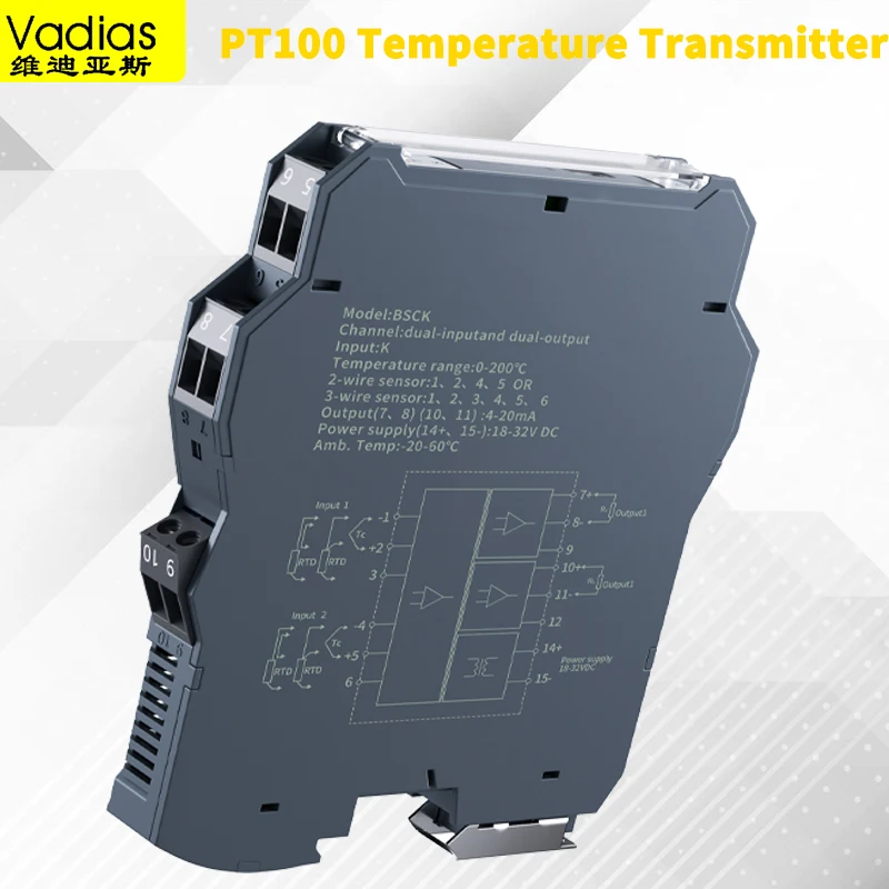 PT100 Temperature Transmitter 4-20mA 0-10V 0-5V RS485 PT100 Signal Sensor Converter 1 In 1 Out 1 In 2 Out 2 In 2 Out