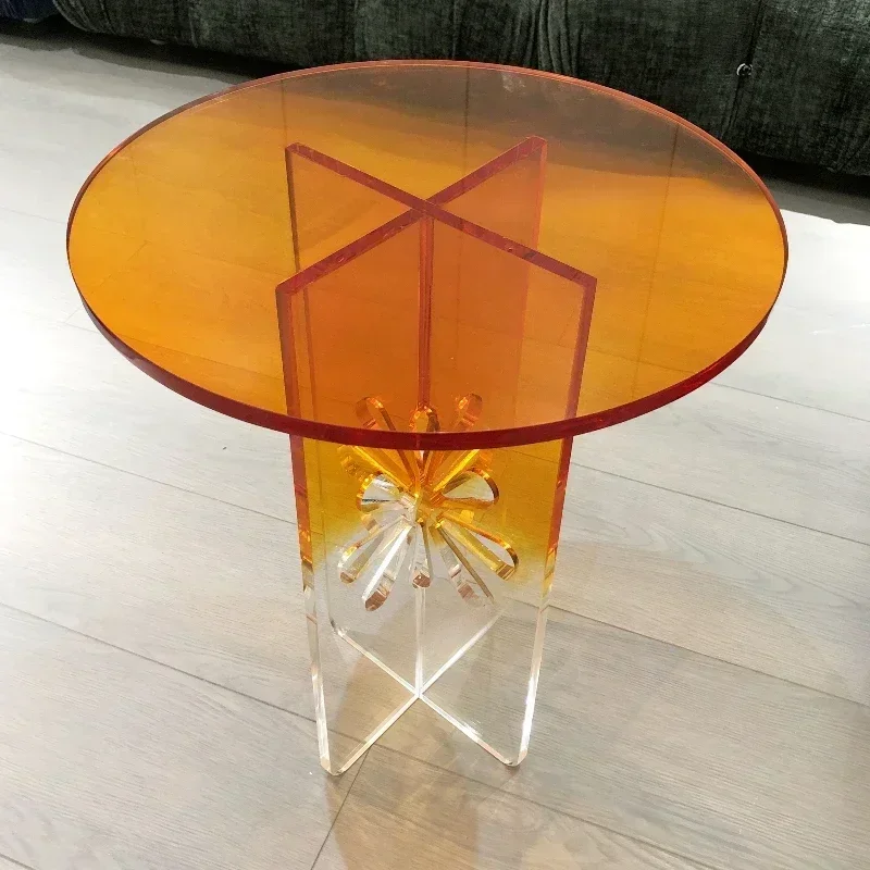 Colorful Acrylic Small Side Table Series Orange Mix White Coffee Table Round 40cm Foshan Furniture In Wholesale Price