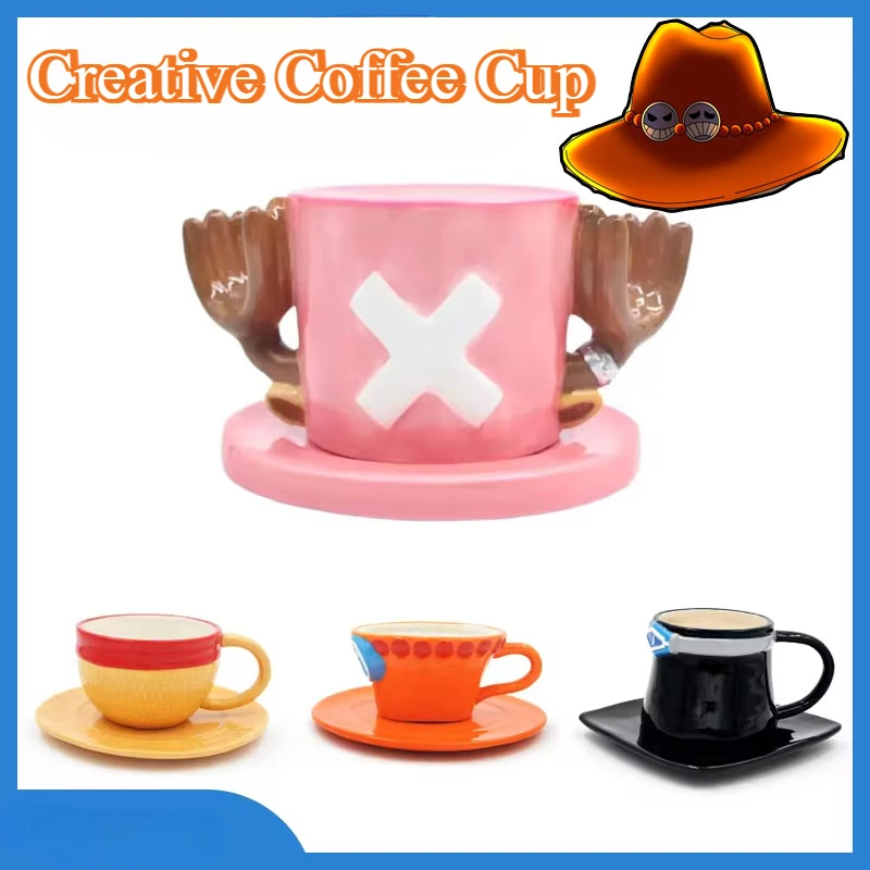 Anime One Piece Mug with Saucer Ceramics Water Cup Anime Figure Peripheral Hat Shaped Coffee Milk Cup Creative Home Supplies