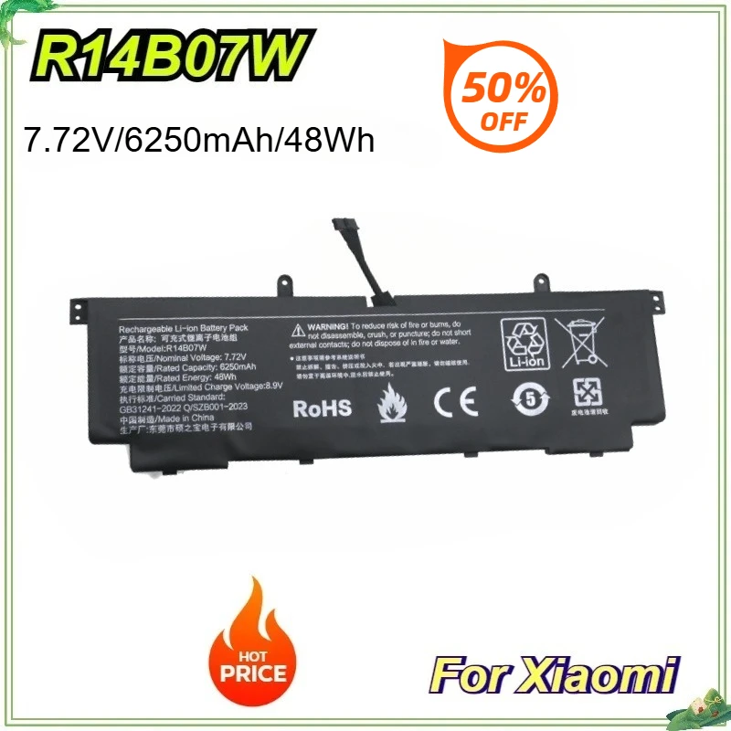 

New R14B07W Laptop Battery for Xiaomi Book Pro 14 2022 Replacement Battery 7.72V 6250mAh 48Wh Rechargeable Bateria Notebook