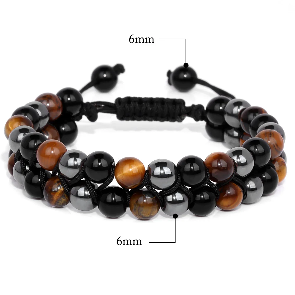 Men Handmade Rope Wrap Bracelet Triple Protection Natural Stone Hematite Tiger Eye Obsidian Braided Bracelets Jewelry Hombre