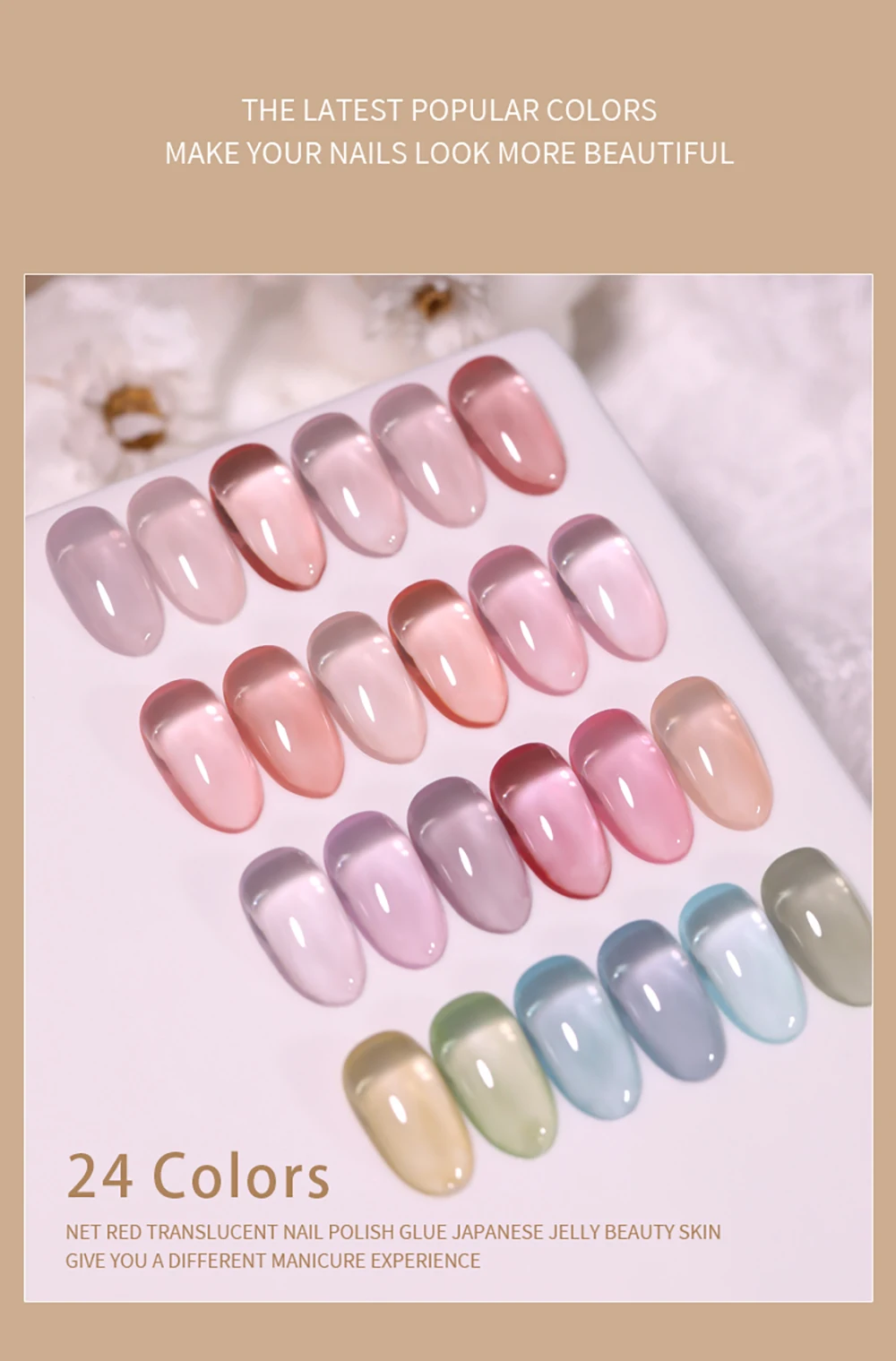 Vendeeni 24 Farben Jelly Transparenter Gel-Nagellack Nude Pink Hautfarbe UV Soak Off Gel-Lack Jade Nail Art Gel-Lack 15ml – Detail 5