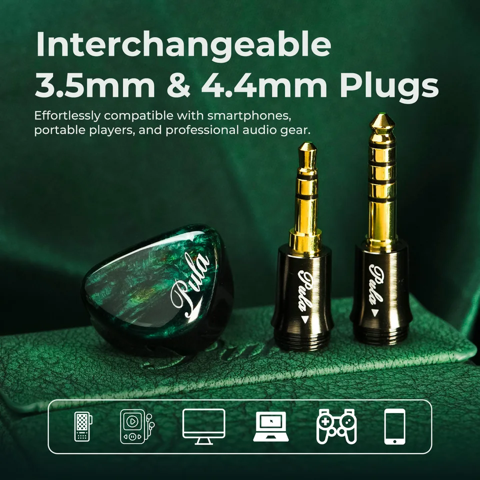 سماعات أذن HiFi للسائق الديناميكي المطلي بالبريليوم من PULA Unicrom مع مقابس قابلة للتبديل مقاس 3.5 مم + 4.4 مم