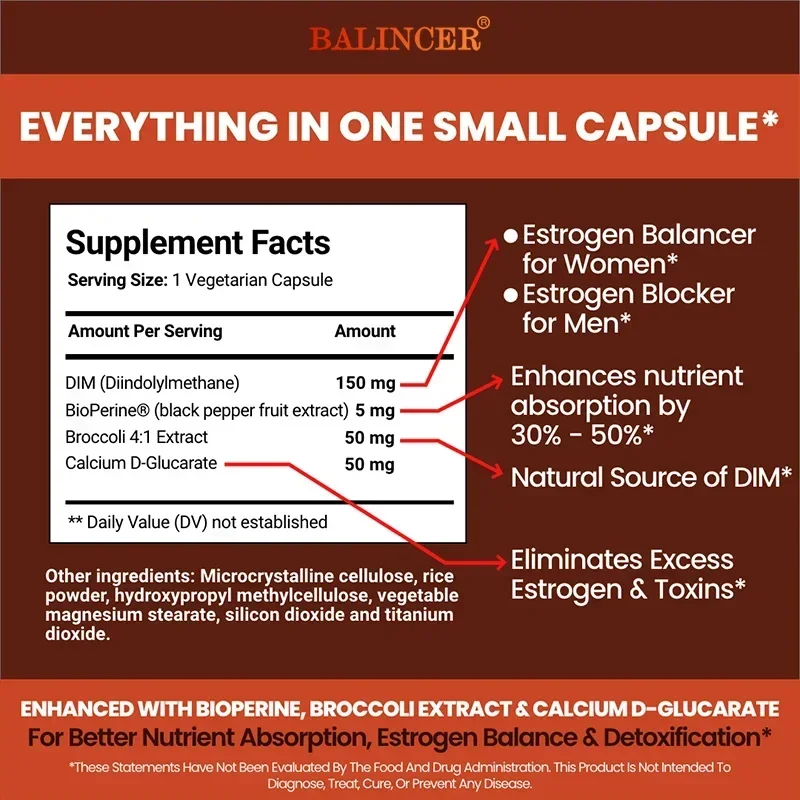 DIM Supplement - Helps Relieve Fatigue, Lack of Energy, Muscle Loss and Hair Loss, and Promotes Balance of Mind and Body