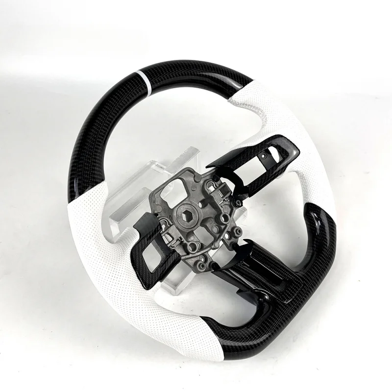 For Ford Mustang 2010-2014 | Black White Leather Sports Carbon Fiber Steering Wheel | Customizable