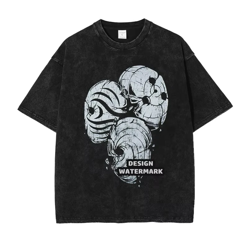 Bandai Anime Obito T-shirts Manga Vintage Washed Rock Lee T Shirt Short Sleeve Ninja T-shirt Tops Tees Man 100% Cotton Top