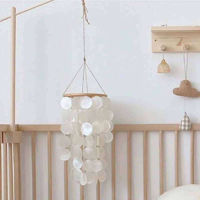 INS Stile nordico Sonagli per bambini Conchiglia fatta a mano Campanelli eolici Culla Letto Campana Camera dei bambini Asilo nido Appeso Decor Puntelli per fotografia