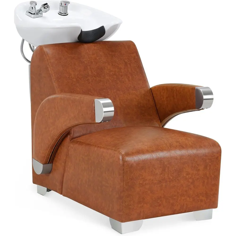 

Adjustable Hair Washing Sink and Chair Set for Salons and Home Spa Use (Brown)