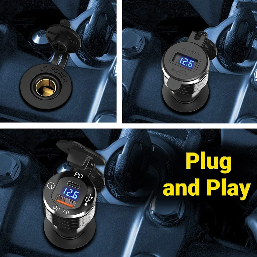 

#09O Automotive Parts & Accessories,PD 3.0 Type C USB Fast Charger for 12V-24V Ducati BMW Motorcycle,black & blue