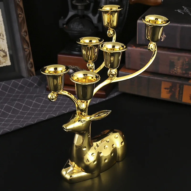 

Creative Deer Design 6lights Golden Candle Holders Vintage Decor Living Room Decoration