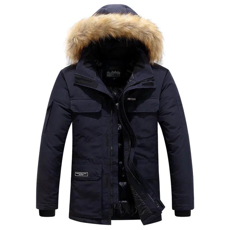 Fleece Winter Fur Hooded Parkas Men Duck Down Snow Jacket Windproof Coats Thickened -30 Degree Keep Warm Outdoor Outerwear