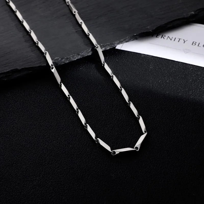 1Pcs Bamboo Joint Rhombic Necklace, Men's Hip-Hop Style Decorative Collarbone Chain, Trendy Brand, Versatile