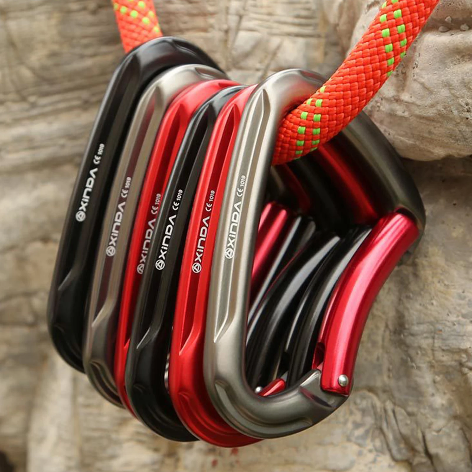 25KN 카라비너 4 인치 게이트 자동 잠금 잠금 키체인 걸쇠 스프링 스냅 키체인 클립 후크 버클 키링 등반 장비