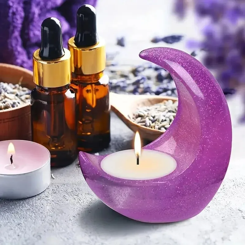 Top Quality 3D Moon Shape Candle Holder Silicone Molds for Epoxy Resin Craft Ramadan Moon Resin Casting Molds