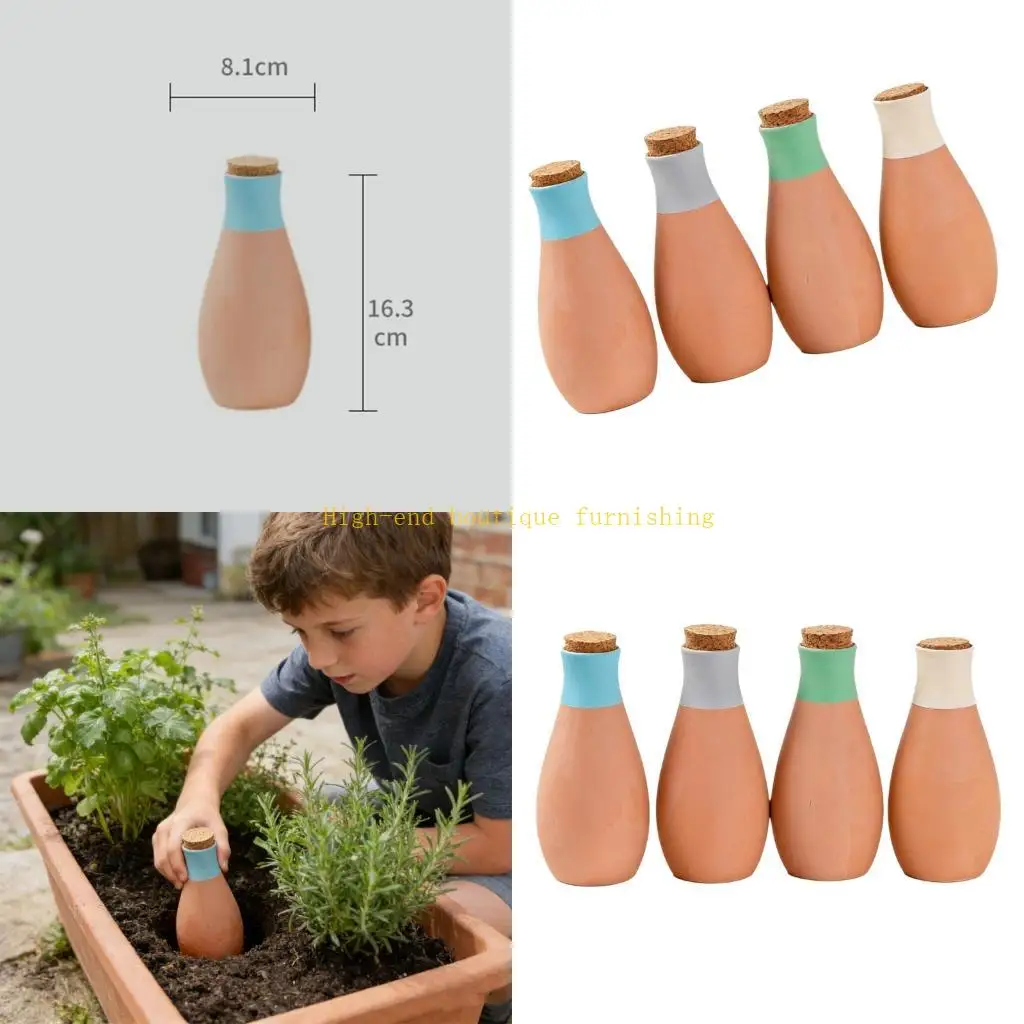 

L9NB Set Of 4 Ceramic Automatic Flower Watering Devices Red Clay Construction For Potted herbage Effective Moisturizing