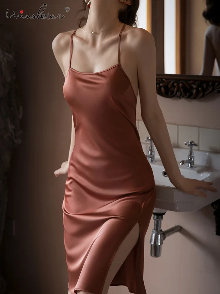 

Winsleter, Spaghetti Strap Elegant Nightdress, Woman Backless Satin Silky, Sexy Sweet Pajama Dress, 2024 Summer Autumn P471108QM