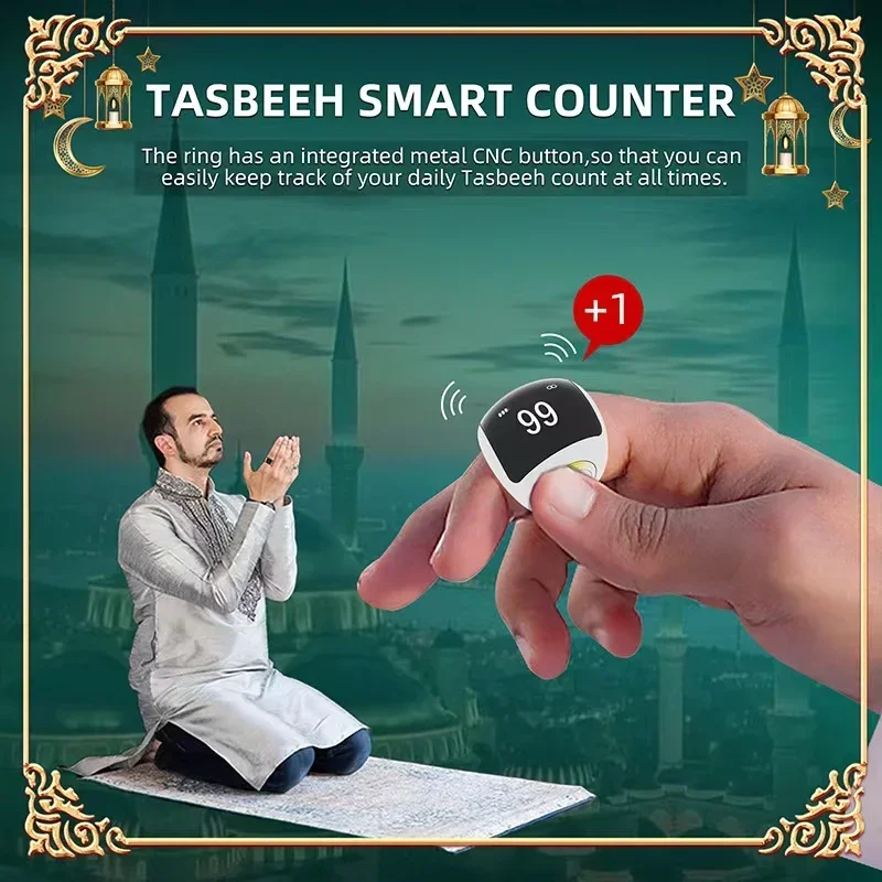 Cerámica inteligente musulmán islámico electrónico Zikir contador Digital Azan despertador Tasbeeh Tasbih Zikr anillo recargable