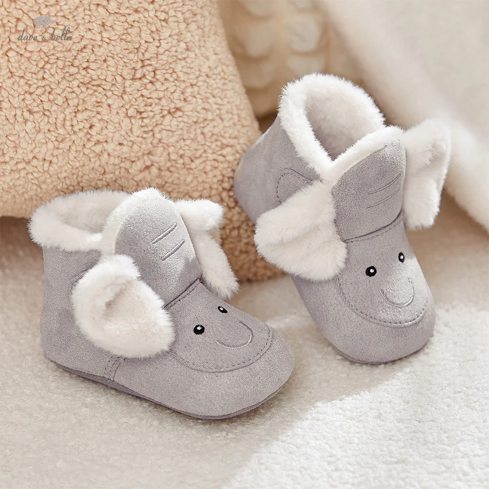 Dave Bella Baby Short Boots Winter Toddler Thick Plush Shoes Non-Slip Boys Snow Boots Antibacterial Newborn Warm Shoes DB4254977