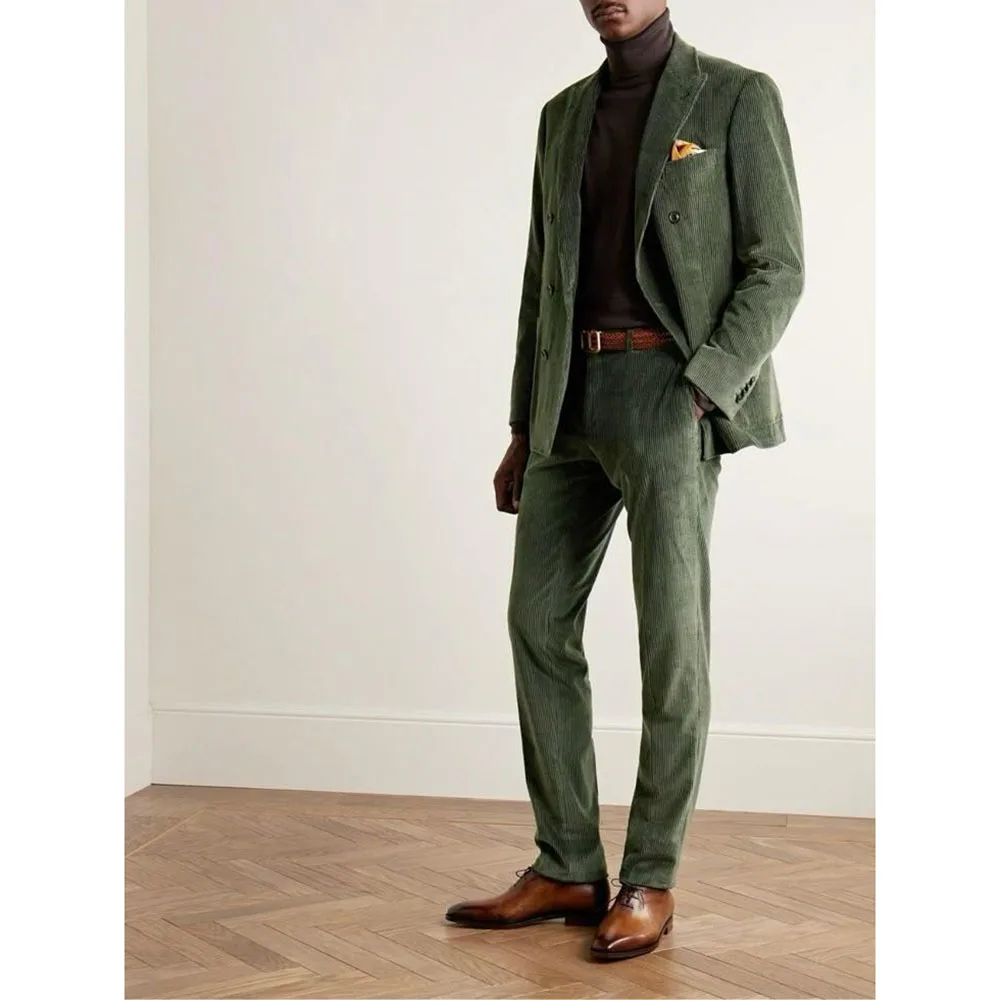 

Stylish Green Evening Men Suits Peak Lapel High Quality Double Breasted Skim 2 Pieces Jacket Pants Male Clothing Fashion