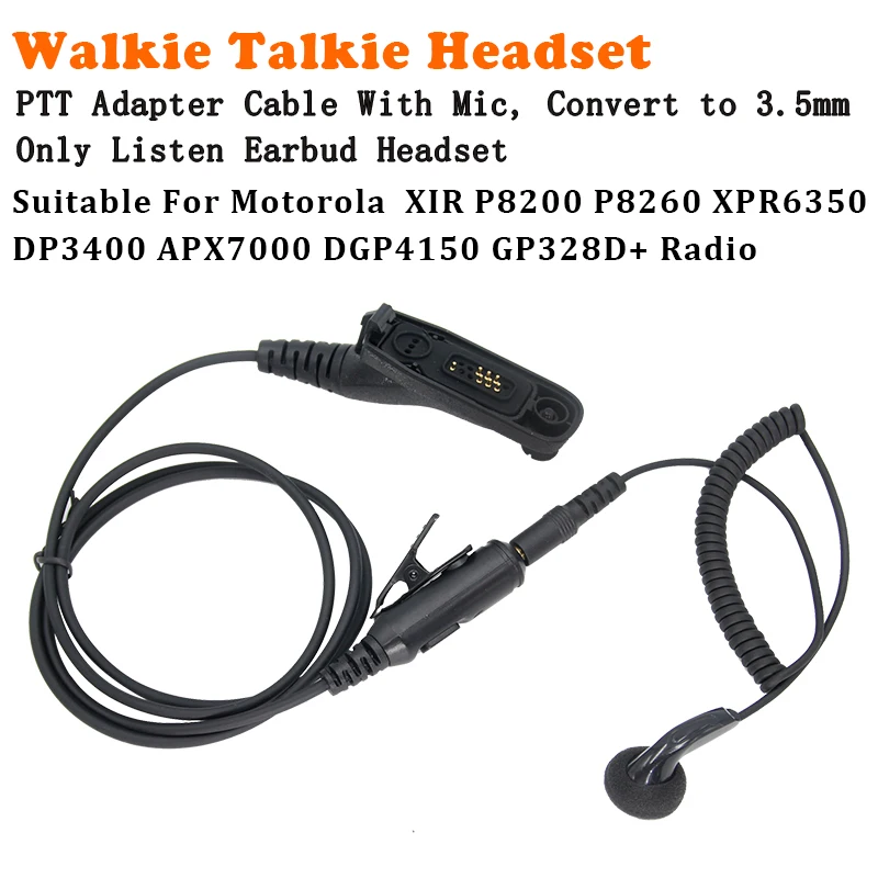 Radio Headset With Mic PTT 2in1 Audio cable For Motorola XIR P8268 P8200 APX7000 APX2000 XPR6550 DP3400 DGP4150+ GP328D+ Earbud