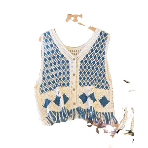 Frauenweste plaidfreies Netzschach, Urlaub am Meer, hohle Nachthemd, ethnische Stilmäntel, Frühling, Sommer, neu 6 Hauptverkäufe mit Helligkeit - №3