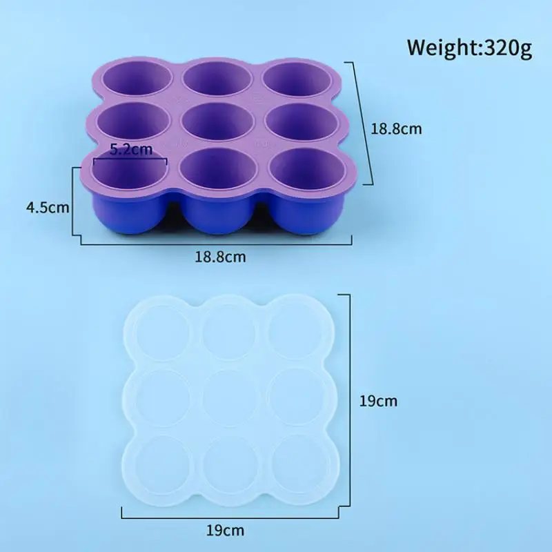 Baby Food Silicone Container 9Grid Freezer Tray Leakproof Lid Easy Release for Homemade Puree Storage