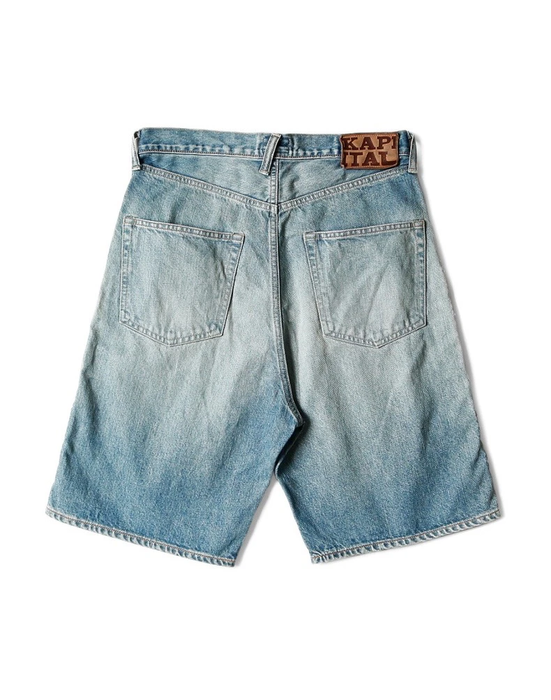 Japan KAPITAL Hirata 23SS Nieuwe Blauw Geverfd Retro Gemaakt Oude Wassen Losse Klinknagel Gekleurde Ingelegde Diamond Gem Denim Shorts voor Mannen