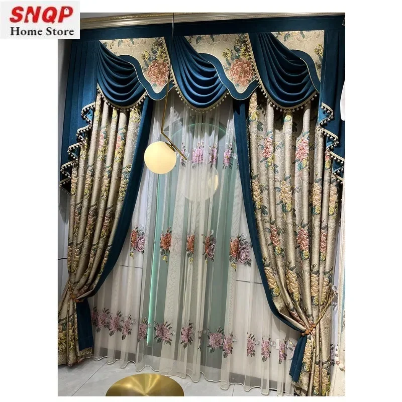 European Embossed Thickened Spliced Blackout Luxury Curtains For Living Room Bedroom Home Decoration Villa Custom Windows Dining