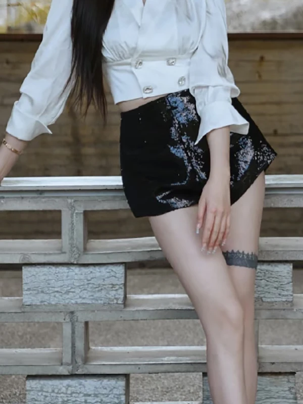 

iny Sequin High Waist Wide Leg Pants Spring Sle Trendy Girl Slimming ort Casual Pants for Petite Women