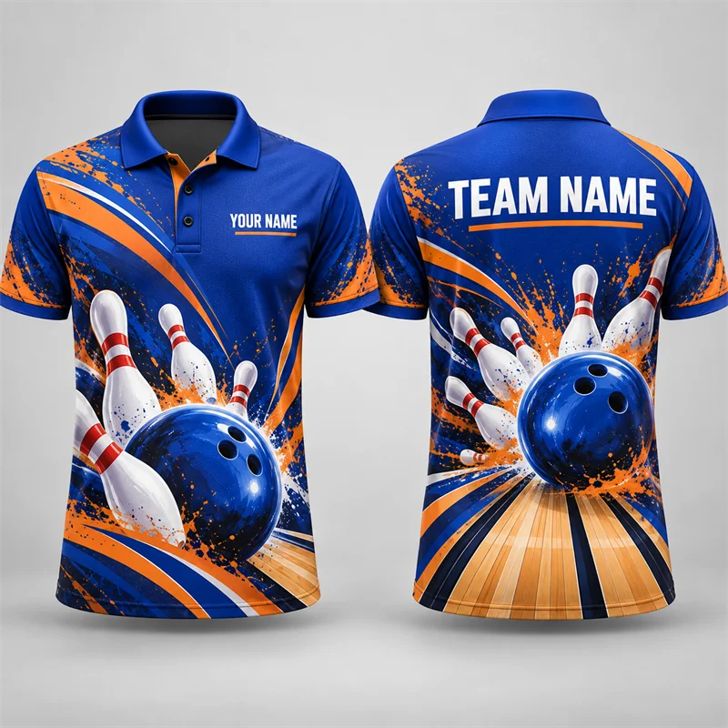 Custom Bowling Polo Shirt Personalized Player Name Team Name Short Sleeve 3D Print Jersey Tournament League Sports Uniform Top