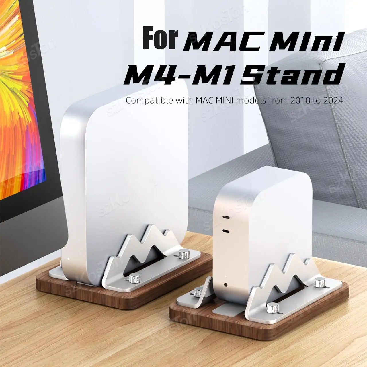 Вертикальная подставка из орехового дерева для Mac Mini M4 Micro, настольного компьютера, ноутбука, регулируемая основа для Mac Mini M1 M2 M3 M4 (2010-2024)