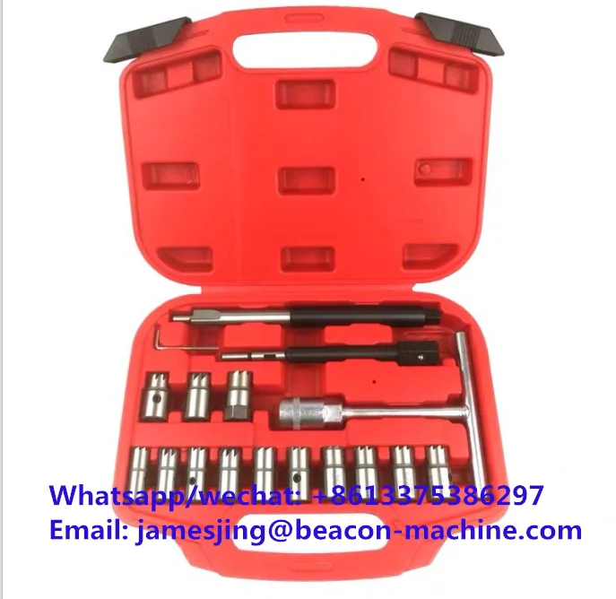 Injector Remover 17Pcs Diesel Injector Seat & Cleaner Carbon Remover Seat Tools Cutter Milling Cutter Set Universal Car Tool Kit