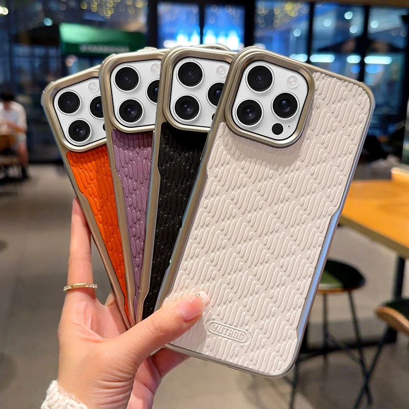 

Для Apple iPhone 16 16 Pro 16 Pro Max 16 Plus текстурированный кожаный скрытый магнитный устойчивый к падению чехол для телефона с отпечатками пальцев