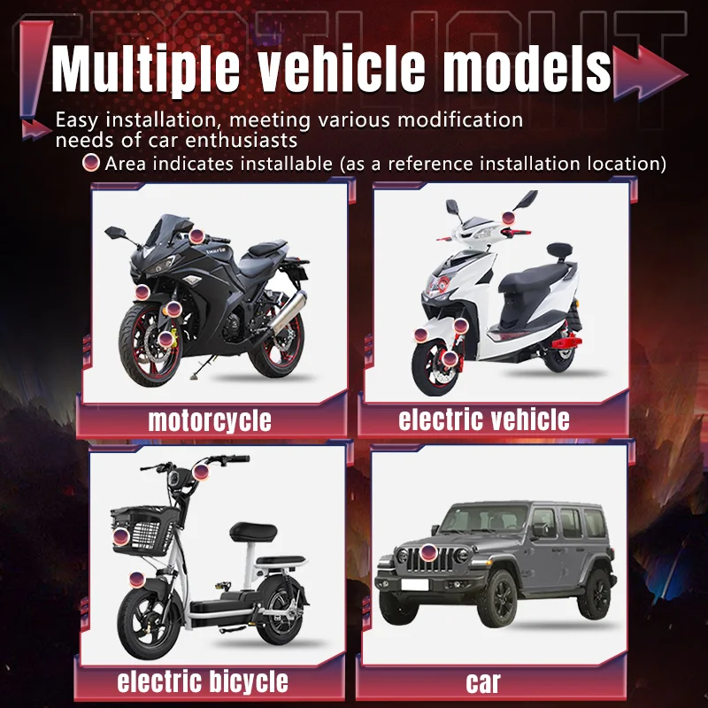 Motorcycle Driving Spotlight LED Fog Lights High Low Beam Colorful Halo Rings DRL With Switches Universal For Trucks ATV SUV 12V