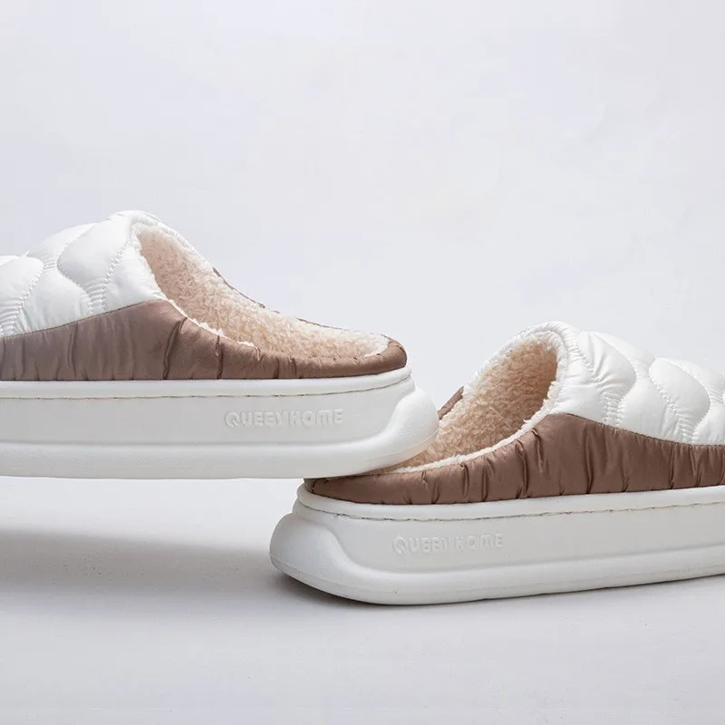 Evshine الشتاء غامض شبشب منزل للنساء داخلي دافئ الفراء اصطف مقاوم للماء القطن الشرائح للجنسين لينة رقيق نعال قماش