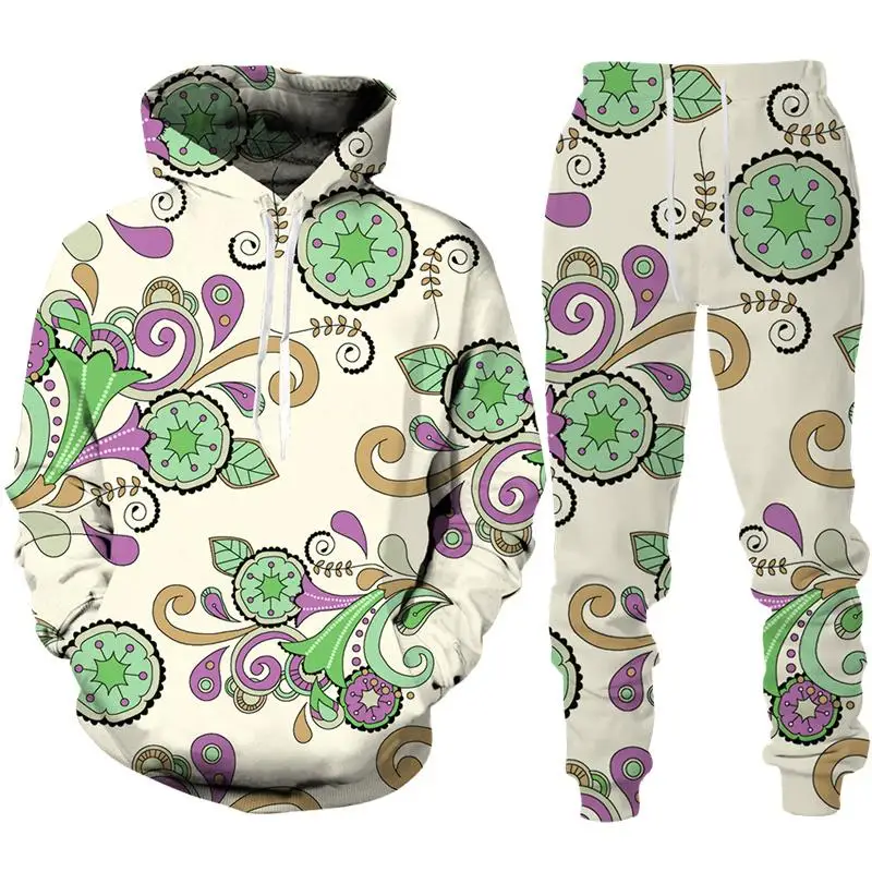 Paisley Cashew Flower 3D Print Hoodie Suit Men Sweatshirts Sweatpants Fashion Casual Two Piece Tracksuit Set Jogging 2pcs Sets